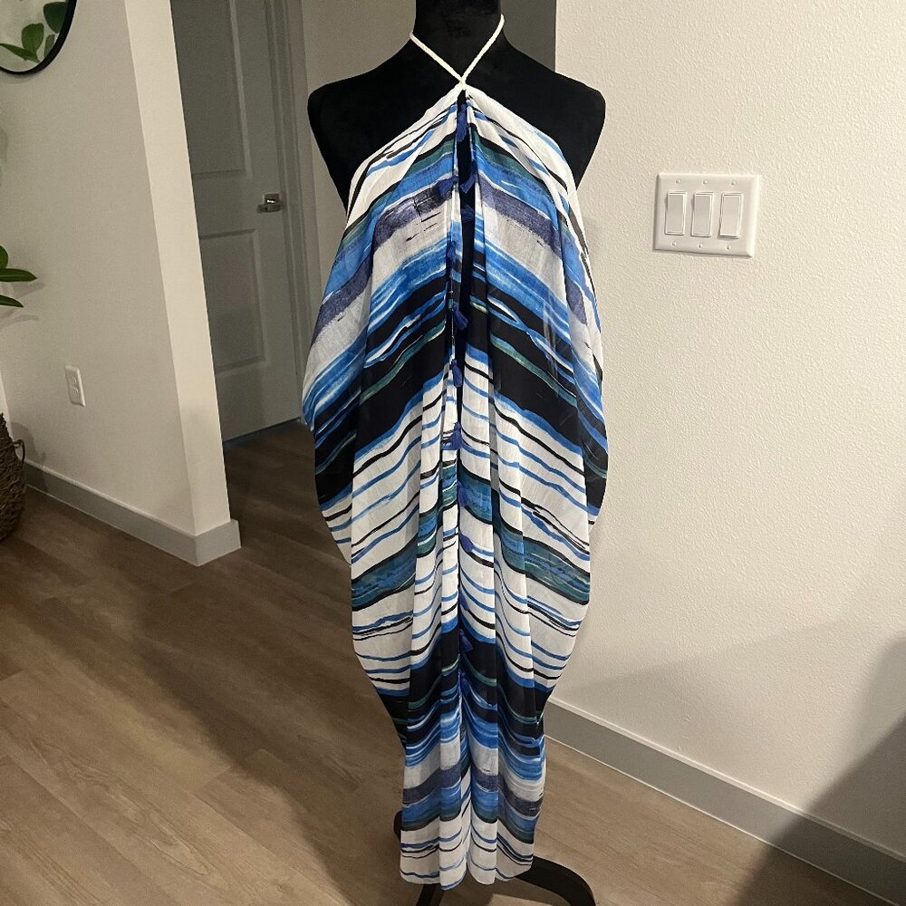 NWT Pool to Party Womens Striped Multi Wear Swim Cover Up Blue Sz OS Beach Pool